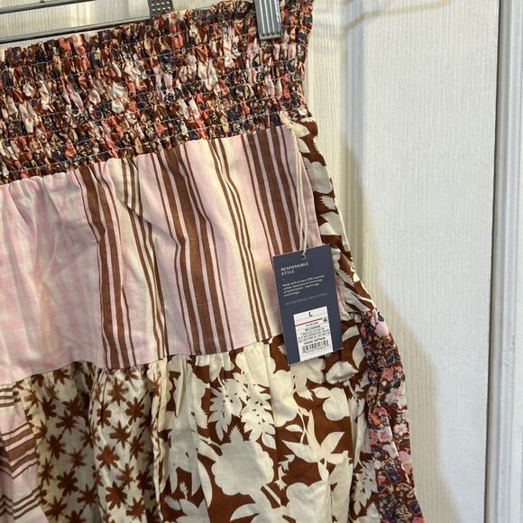 NWT Universal Thread Womens Patchwork Skirt Size Large Pink Brown Floral Stripe - Picture 8 of 16